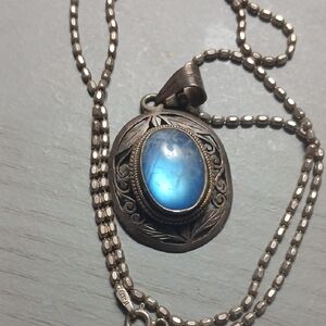 Vintage Silver Necklace with Blue Gemstone
